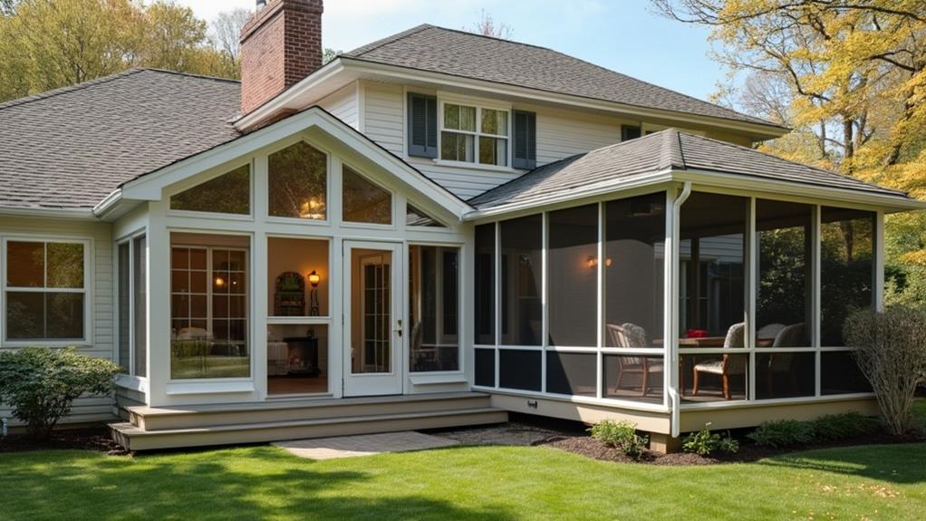 A house with both a sunroom and a screened porch.